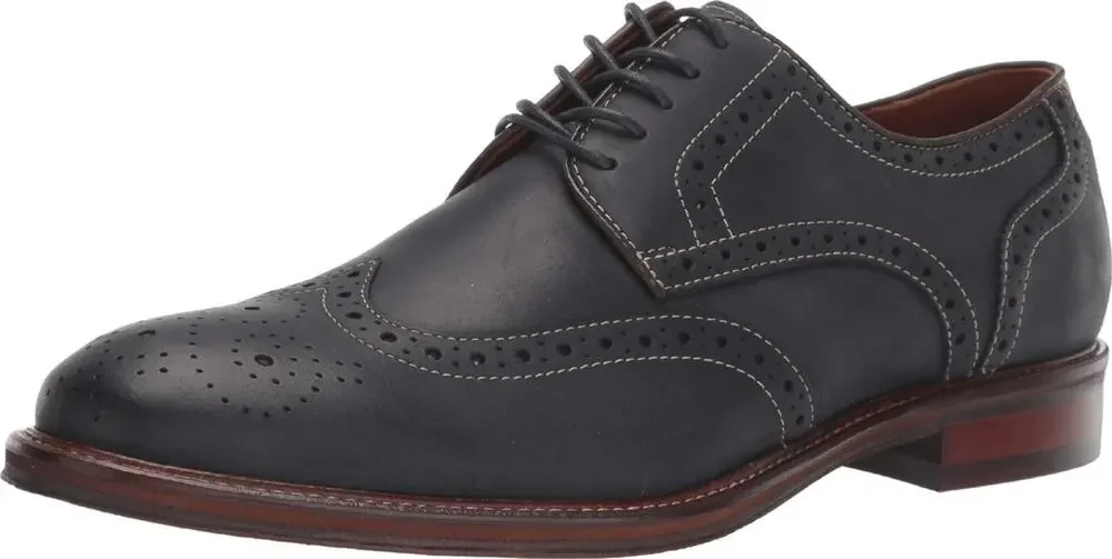 JOHNSTON & MURPHY MENS WARNER WINGTIP NAVY OILED FULL GRAIN 9 M US SHOES